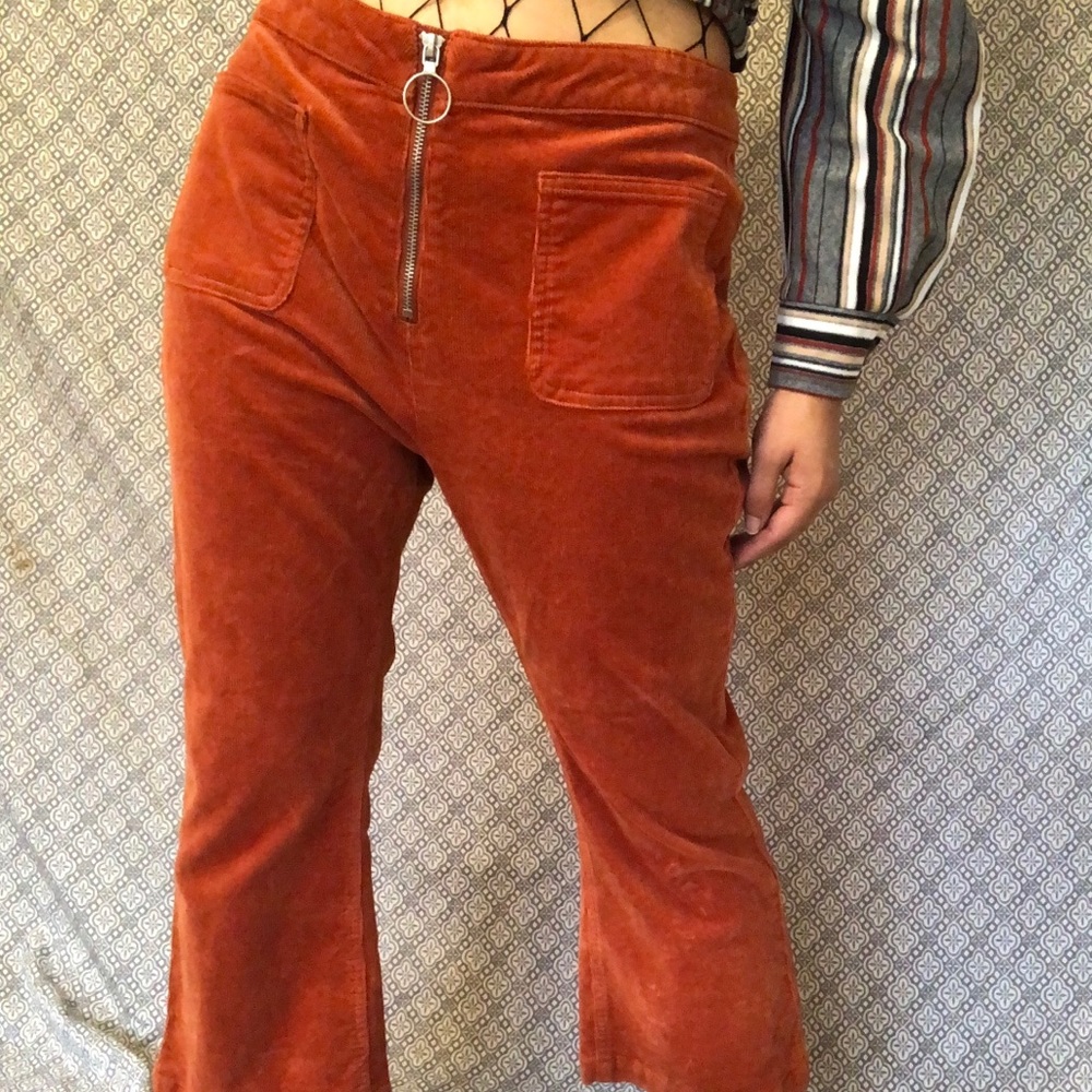 High water suede single zipper pants